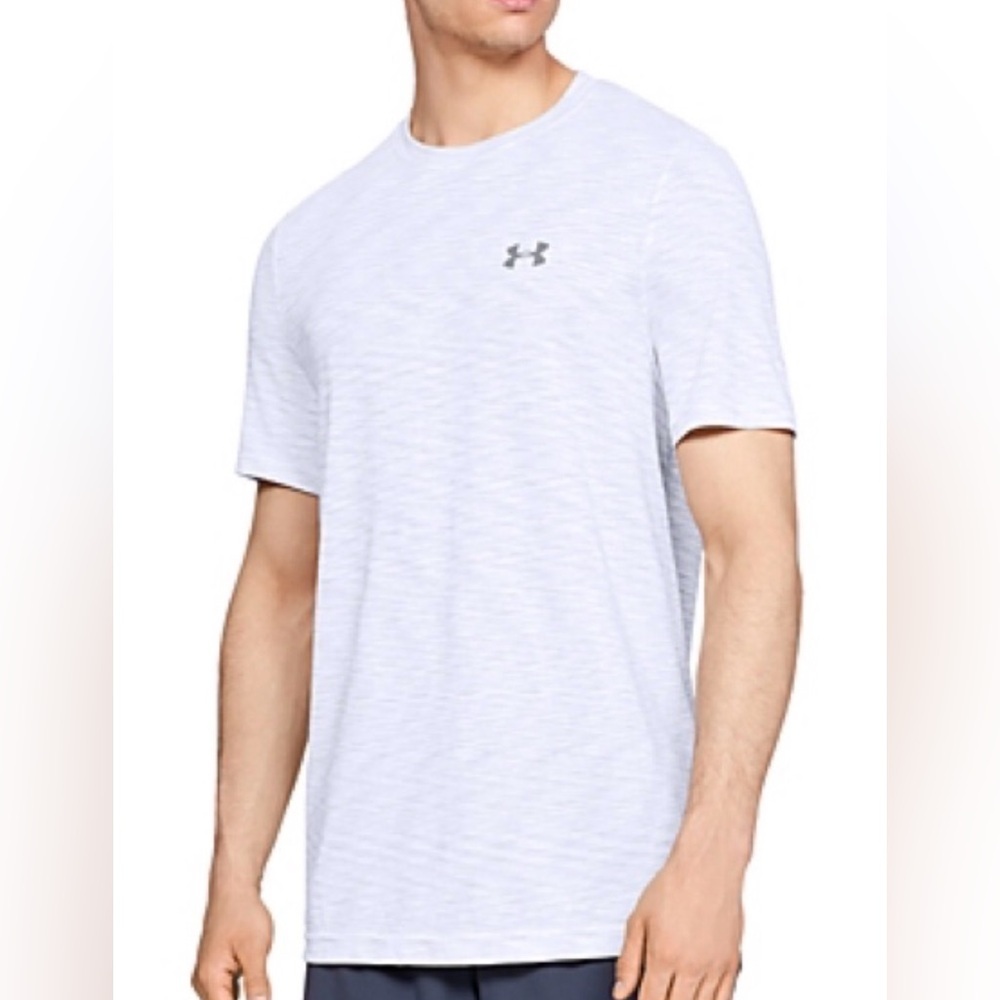 Under Armour Men s Vanish Seamless Short Sleeve Shirt  White (100)/Steel  Small